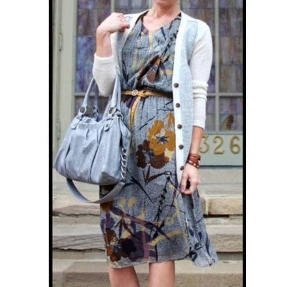 Anthropologie Maeve brown silk tie waist deep v midi dress